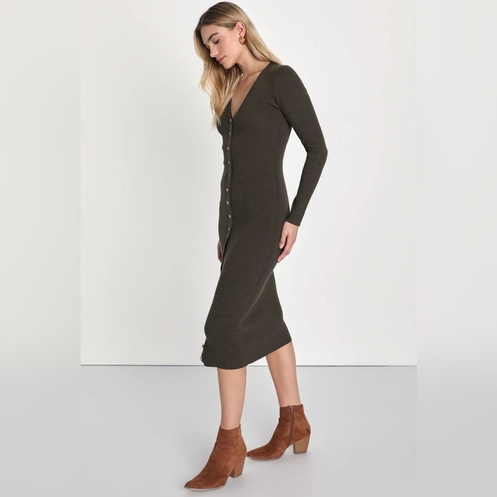 Natural Life Button Down Ribbed Fitted Sweater Dress